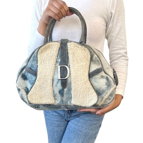 Christian Dior Vintage 2000 CD Logo Tie Dye Double Saddle Bag Boa Blue [104217] - Picture 1 of 14
